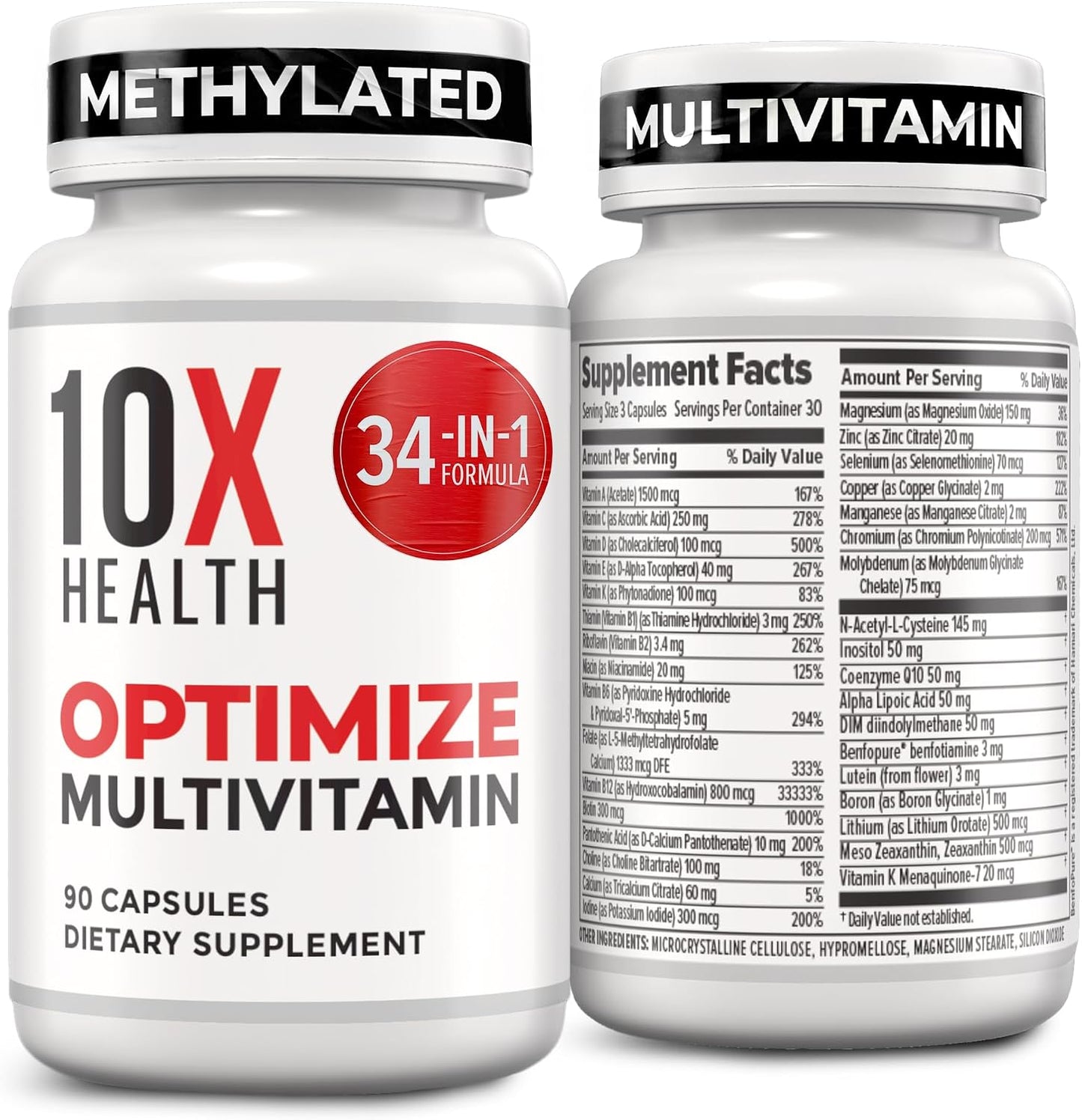 10X Health Optimize Methylated Multivitamin for Men and Women - 90 Capsules