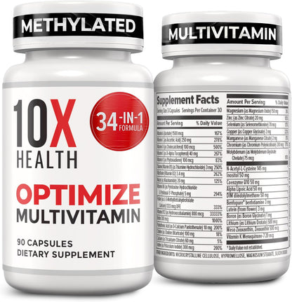 10X Health Optimize Methylated Multivitamin for Men and Women - 90 Capsules