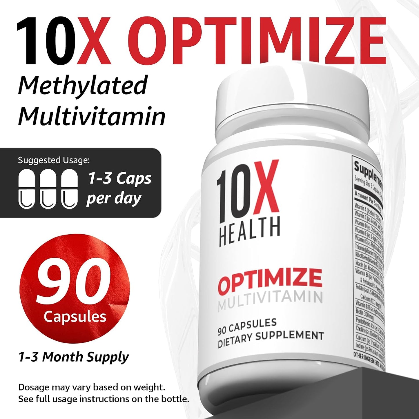 10X Health Optimize Methylated Multivitamin for Men and Women - 90 Capsules